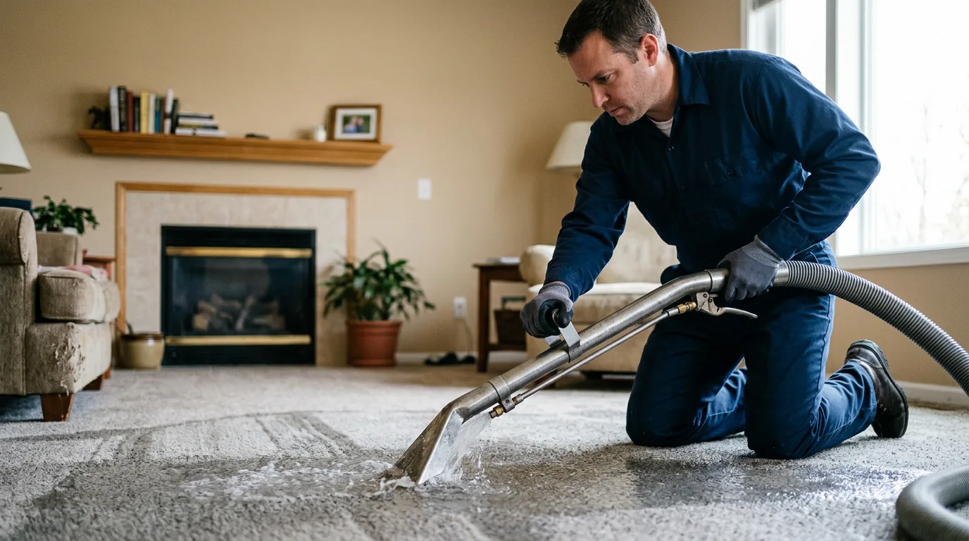 Water damage restoration technician working near Reeves, LA